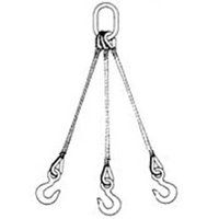 1-1/4" x 6' Triple Leg Wire Rope Bridle Sling with Crosby 15 Ton Alloy Eye Hoist Hooks