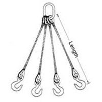 1-1/8" x 6' Quad Leg Wire Rope Bridle Sling with Crosby 15 Ton Alloy Eye Hoist Hooks