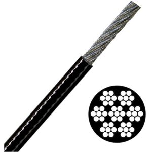3/16-1/4"x5000' 7x7 Vinyl Coated Galvanized Aircraft Cable - Black